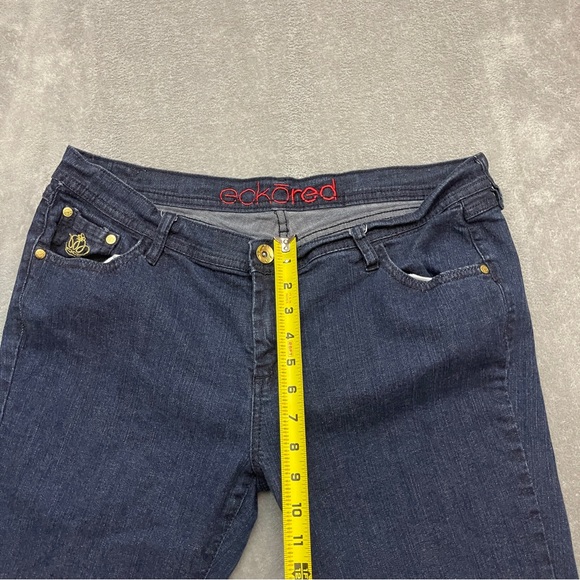 Ecko Red Womens Jeans Blue 32 Low Rise Straight Denim Embroidered (Actual 34x29) - Picture 5 of 11